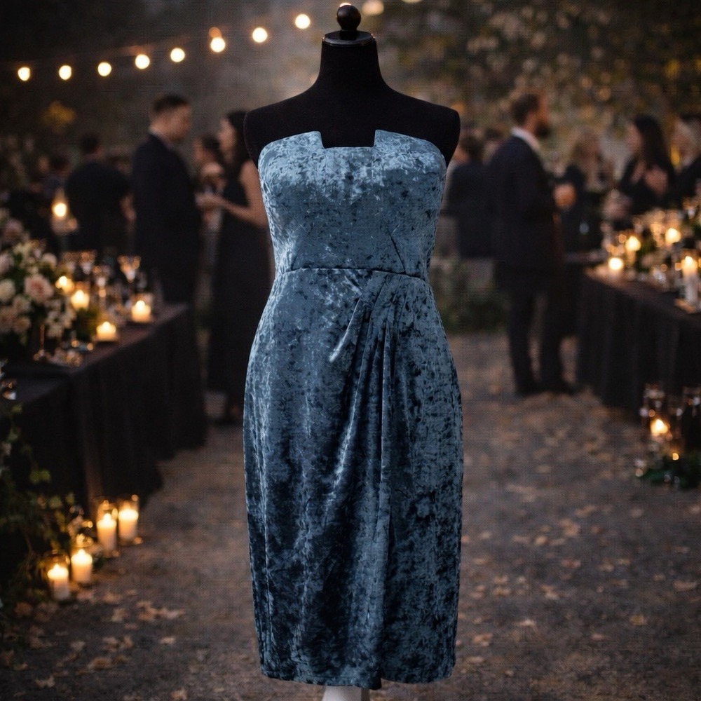 JAX Dress Size 8 Teal Crushed Velvet Strapless Elegant Whimsigothβ Romantic